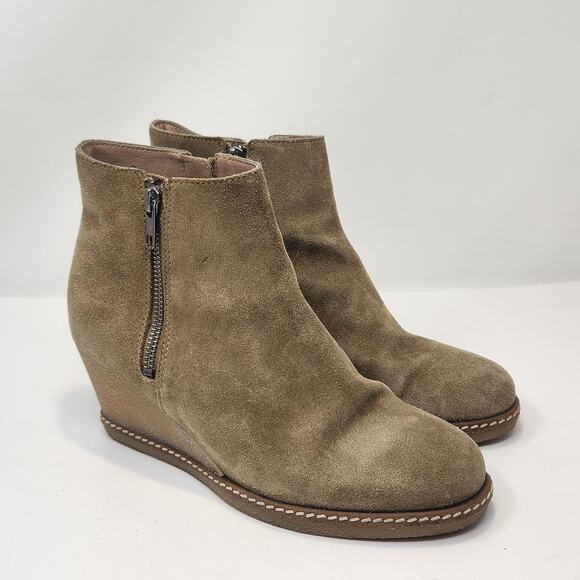 J Crew Women Tan Suede Crepe Wedge Ankle Boot Bootie Size 8 Size Zippers Casual - Picture 1 of 10
